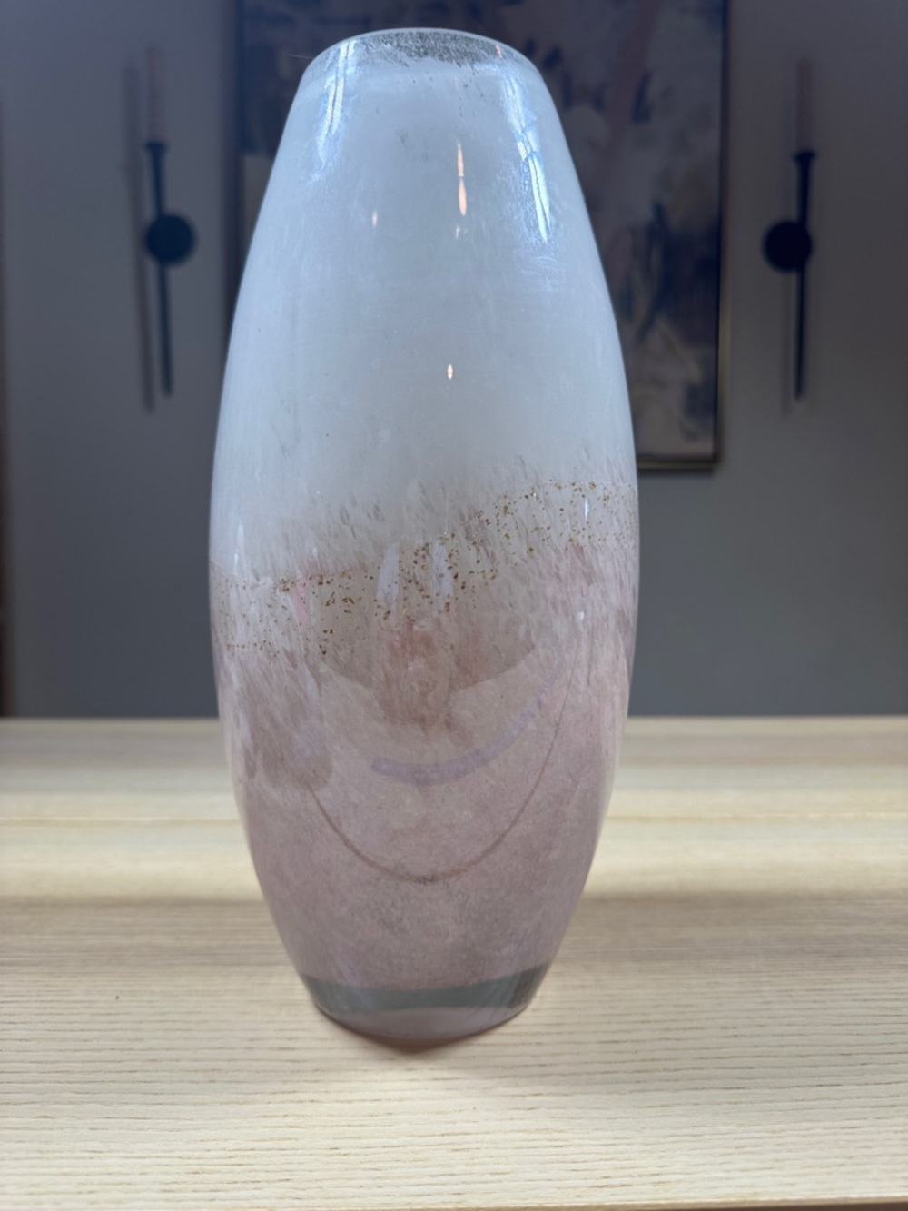 Muted Pink and White Glass Vase